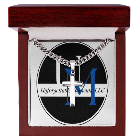 artisan cross necklace with Cuban link chain