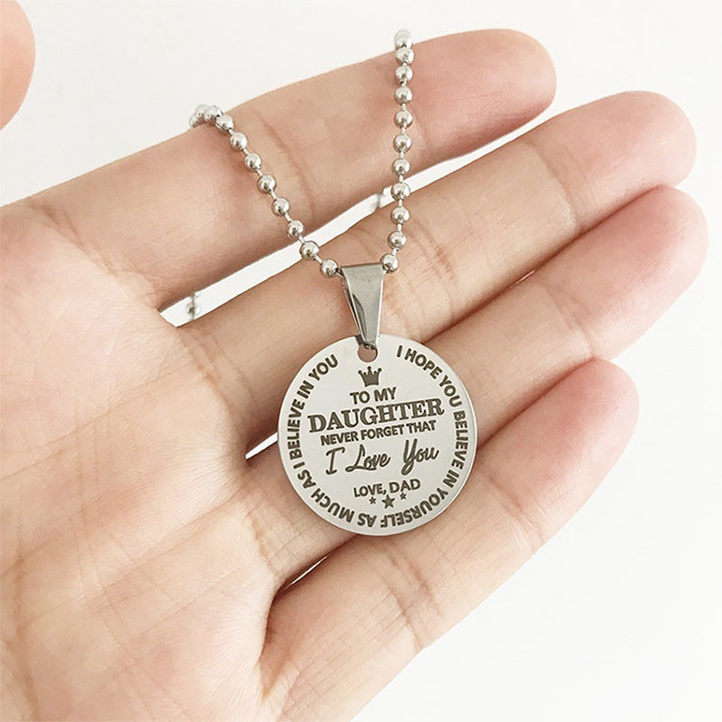 To My Son / Daughter Round Stainless Steel Pendant Beads Chain Necklace