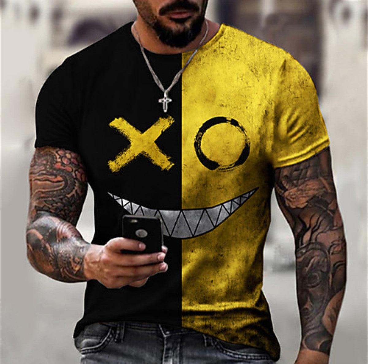 Mens 3D Digital Round Neck Short Sleeve T-Shirt
