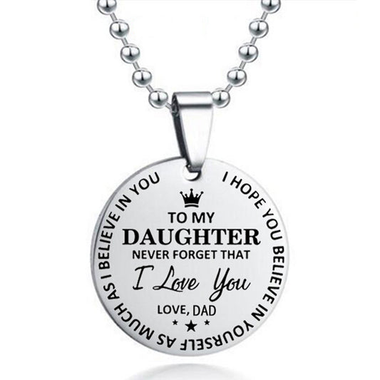 To My Son / Daughter Round Stainless Steel Pendant Beads Chain Necklace