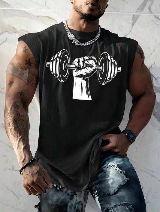 Weightlifting Tank Top 2026 – Men's Gym & Fitness Sleeveless Tee showcasing a strong muscular man lifting a barbell.