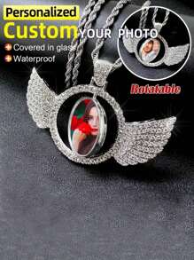 Custom Angel Wings Photo Necklace – Personalized Pendant