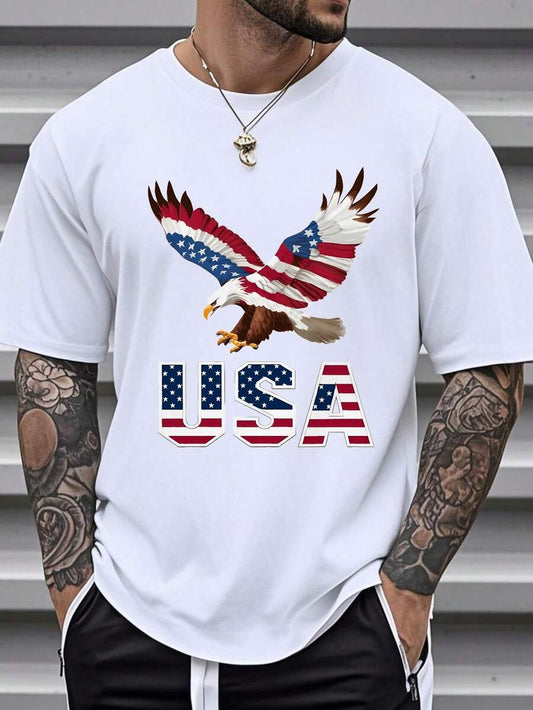Patriotic eagle t-shirt featuring a bold eagle graphic and USA lettering on a white background.