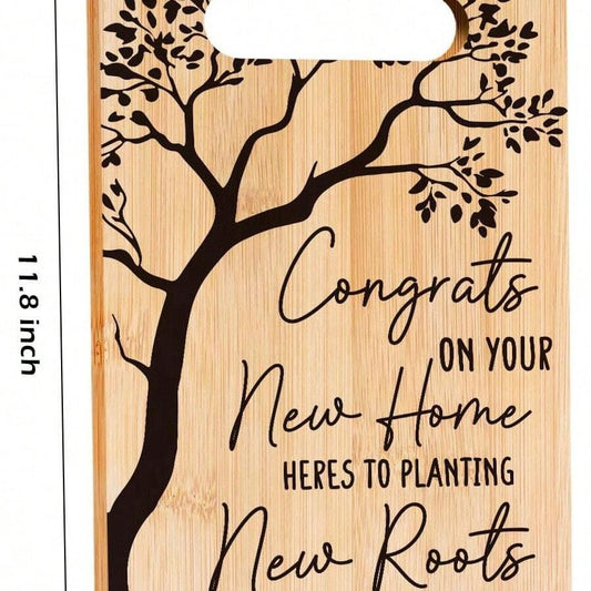 Chic cutting board gift with a tree design, celebrating new home and new roots, perfect for any kitchen.