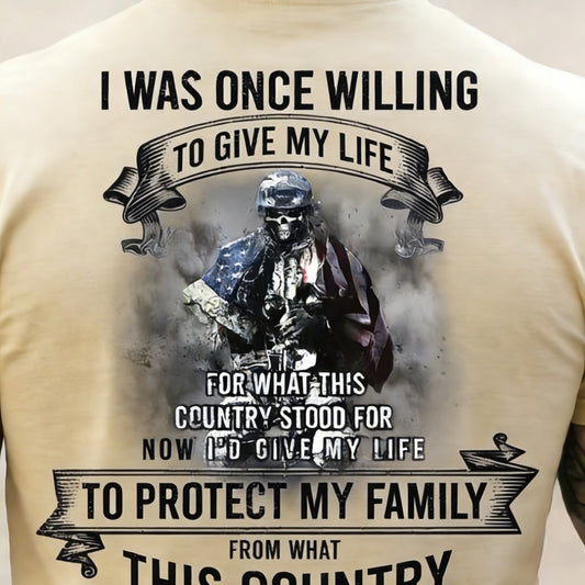 250th anniversary men's t-shirt featuring a bold graphic statement about sacrifice and patriotism.