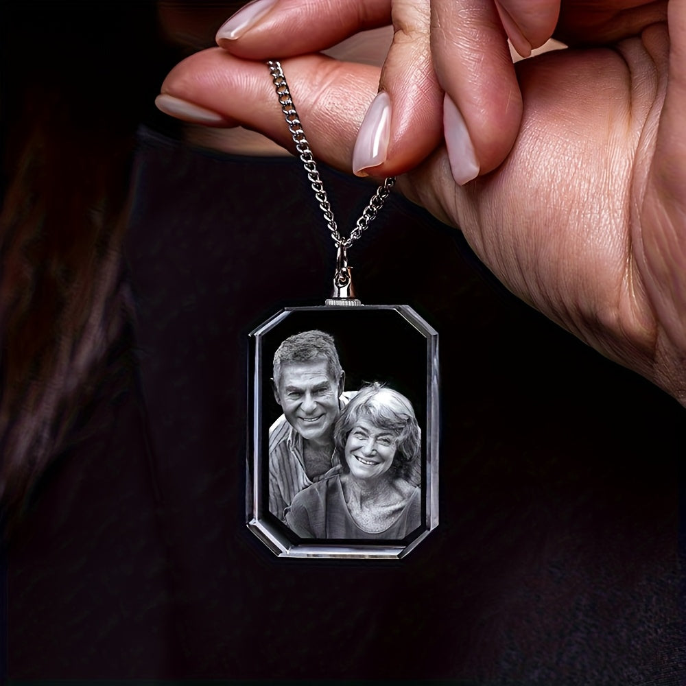 Personalized heart-shaped photo necklace featuring a couple's photo in a beautiful pendant.