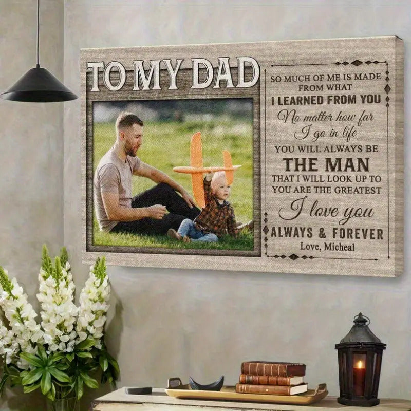 Custom Fathers Day Canvas – Personalized Photo & Name Wall Art
