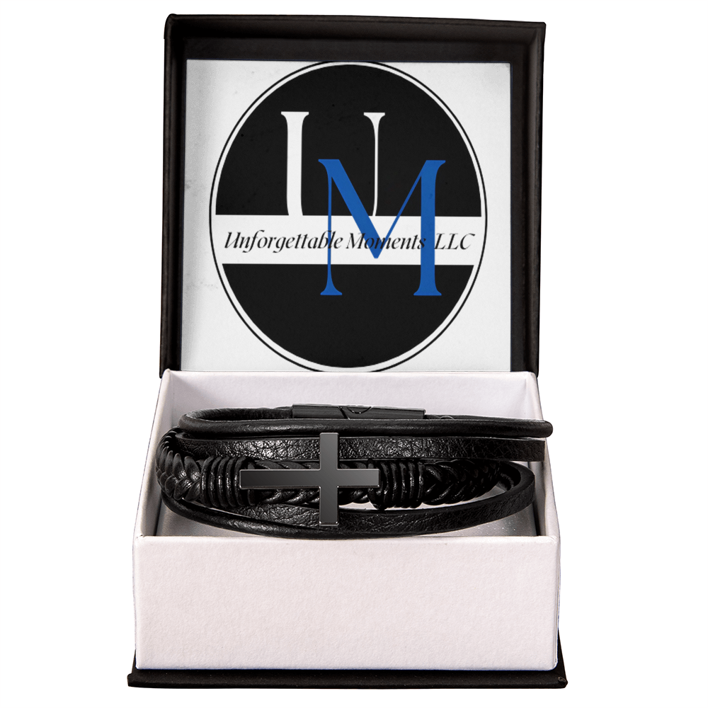 men's cross leather bracelet