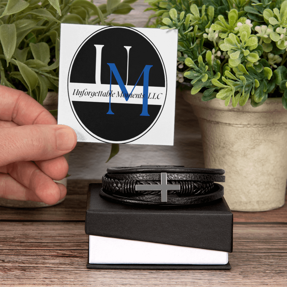 men's cross leather bracelet