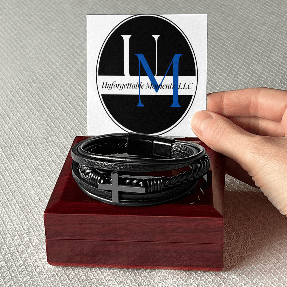 men's cross leather bracelet