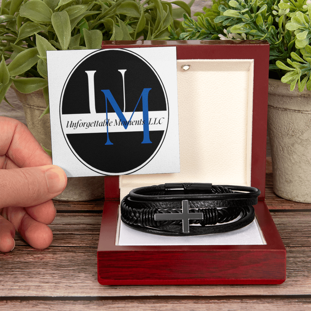 men's cross leather bracelet