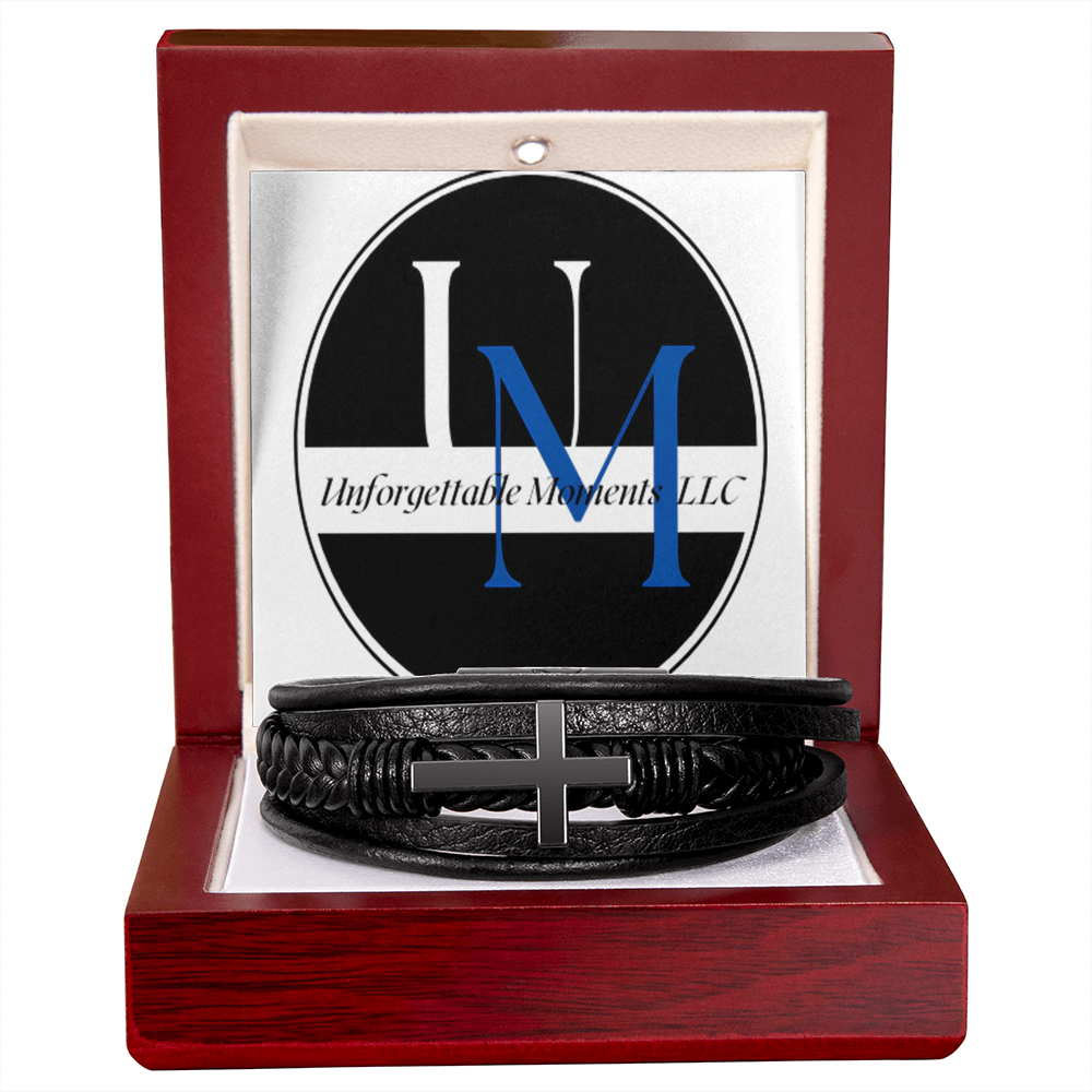 men's cross leather bracelet