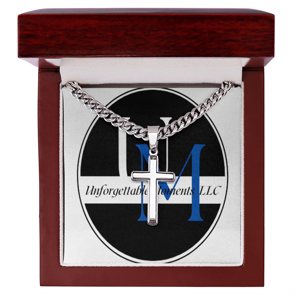 artisan cross necklace with Cuban link chain
