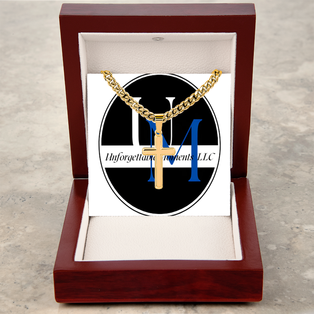 artisan cross necklace with Cuban link chain