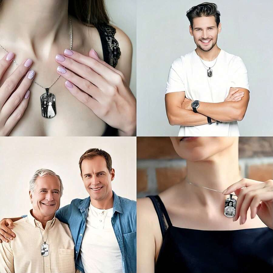 Custom Engraved Dog Tag Necklace – Personalized Photo Pendant