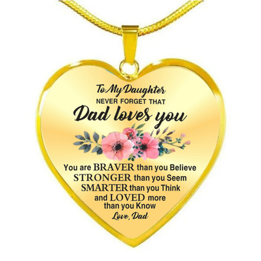 To My Daughter Love Mom Dad Flower Heart Pendant Inspirational Necklace
