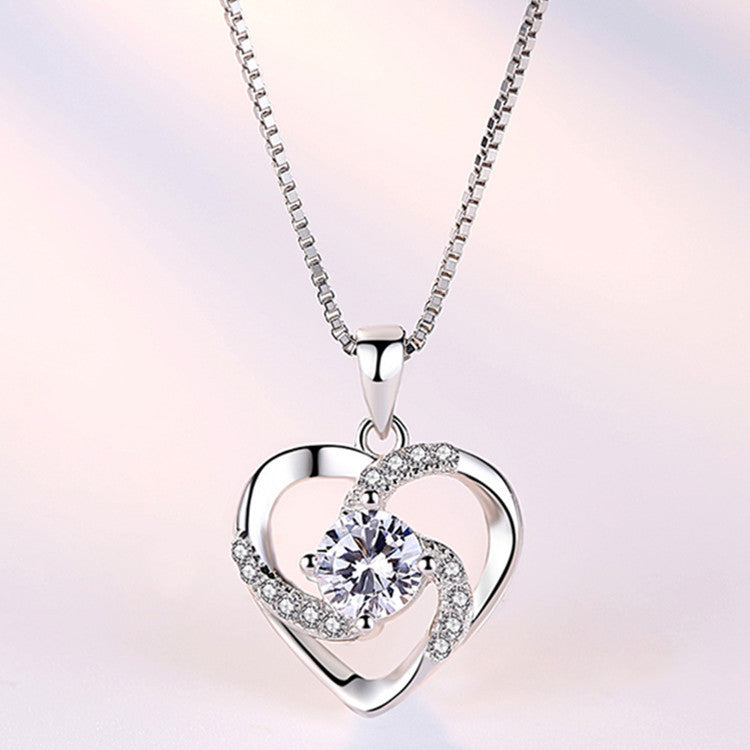 Love Heart Diamond Pendant Necklace Cupronickel White Gold