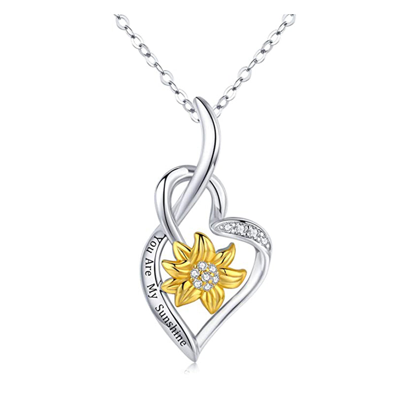 You Are My Sunshine Sunflower Heart Pendant Necklace For Women