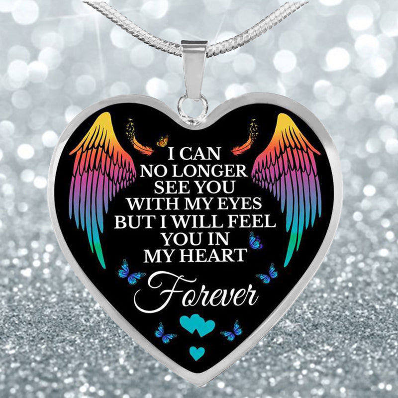 I Will Feel You In My Heart Forever Angel Wings Heart Pendant Necklace
