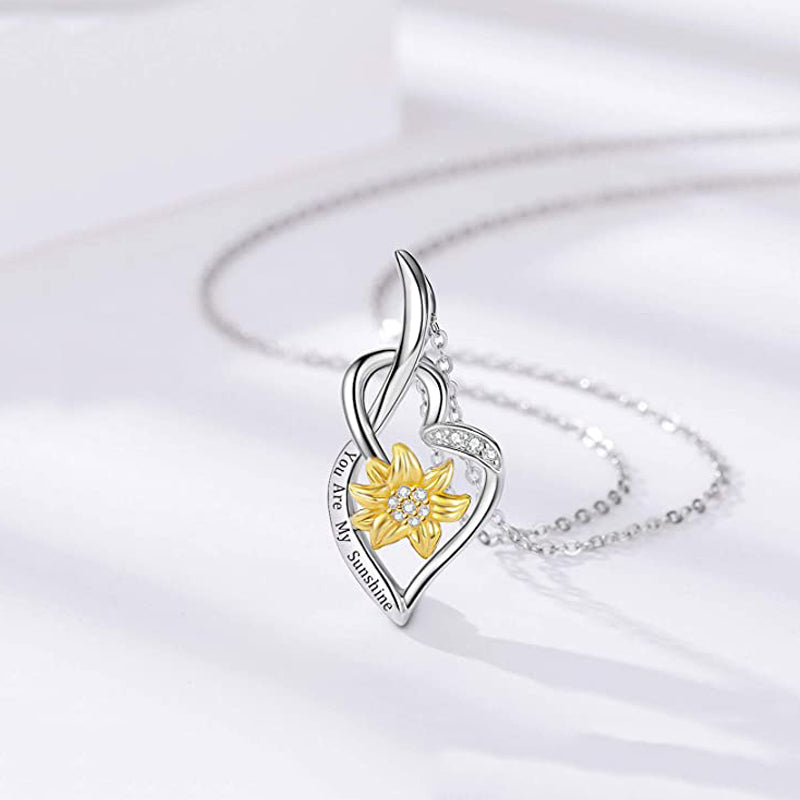 You Are My Sunshine Sunflower Heart Pendant Necklace For Women