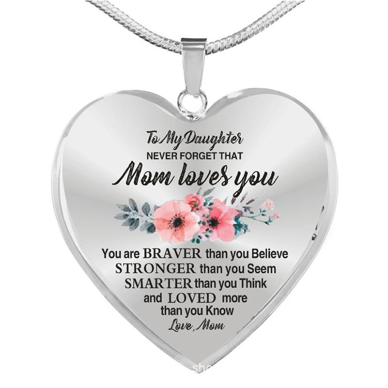 To My Daughter Love Mom Dad Flower Heart Pendant Inspirational Necklace