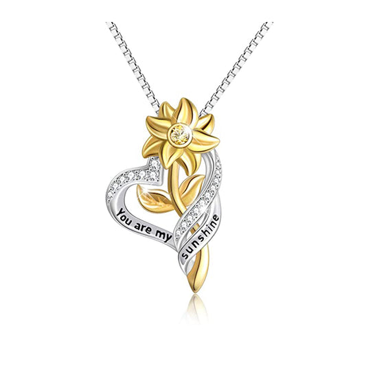 You Are My Sunshine Sunflower Heart Pendant Necklace For Women
