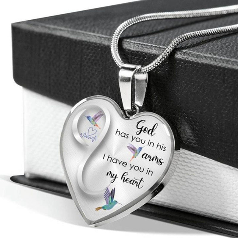 Hummingbird God Has You In His Arms I Have You In My Heart Heart Necklace Memorial Jewelry