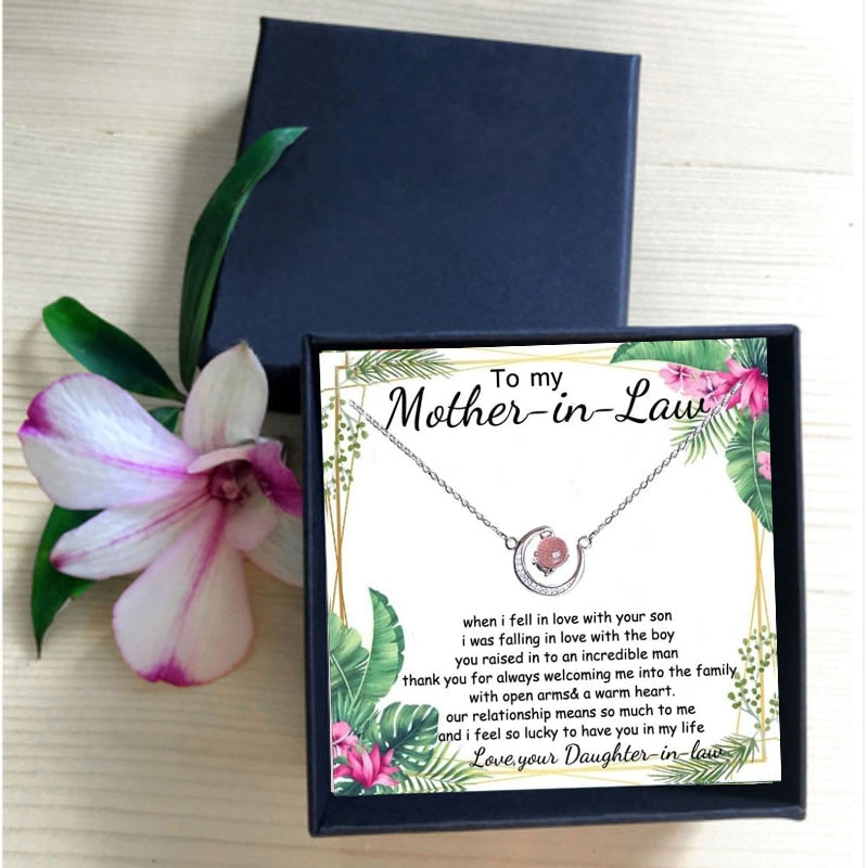 Silver Moon Necklace Love Mother-In-Law Jewelry Box