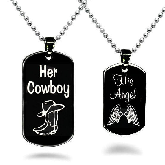 Her Cowboy His Angel  Necklace
