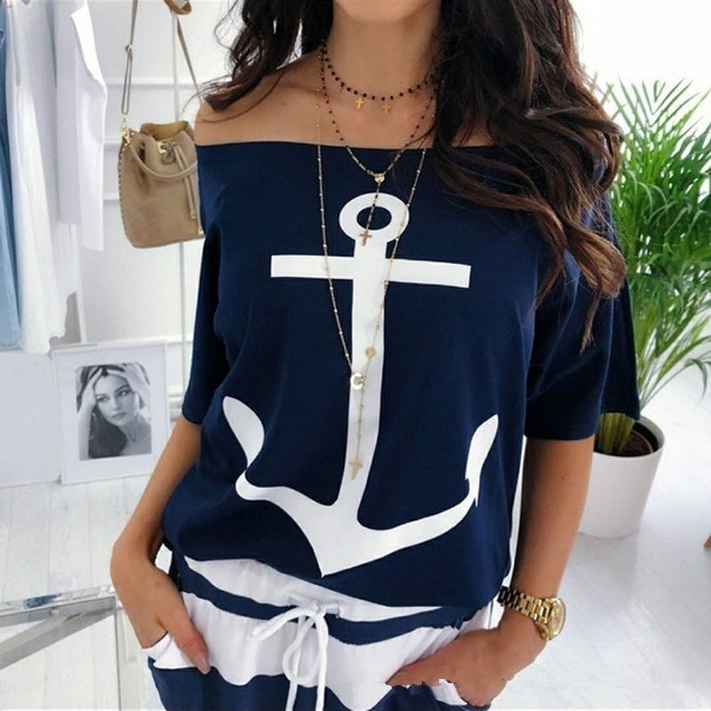 Women's Off-Shoulder Anchor Image Shirt