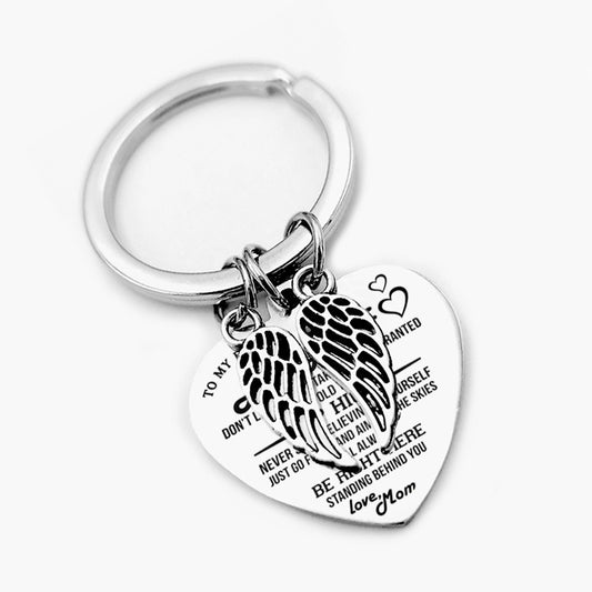 Dad / Mom To My Daughter Heart Pendant Keychain Angel Wings Inspirational Letter Key Chain