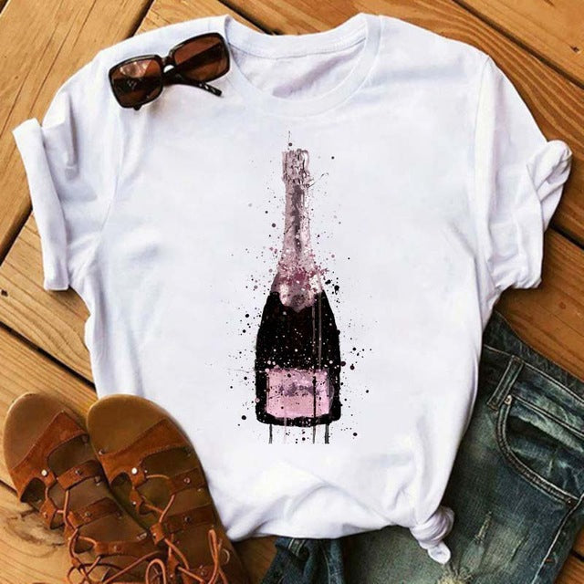 Womens Wine Graphic Short Sleeve T-Shirt