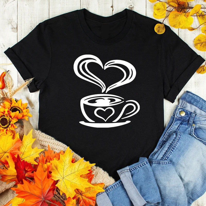 Coffee Love Casual Graphic Short Sleeve T-Shirt