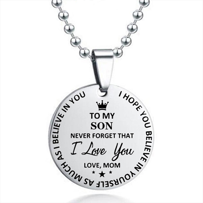 To My Son / Daughter Round Stainless Steel Pendant Beads Chain Necklace
