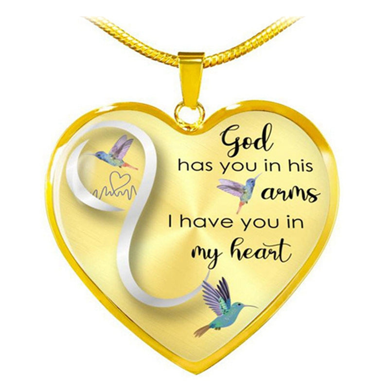 Hummingbird God Has You In His Arms I Have You In My Heart Heart Necklace Memorial Jewelry