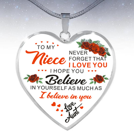 Flower To My Niece Love Aunt Heart Pendant Necklace