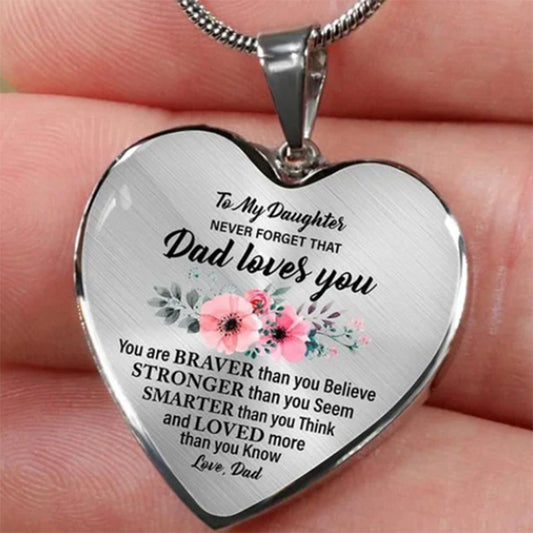 To My Daughter Love Mom Dad Flower Heart Pendant Inspirational Necklace