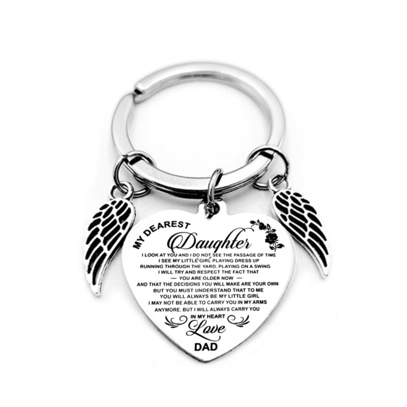 Dad Mom To My Daughter Heart Pendant Keychain Angel Wings